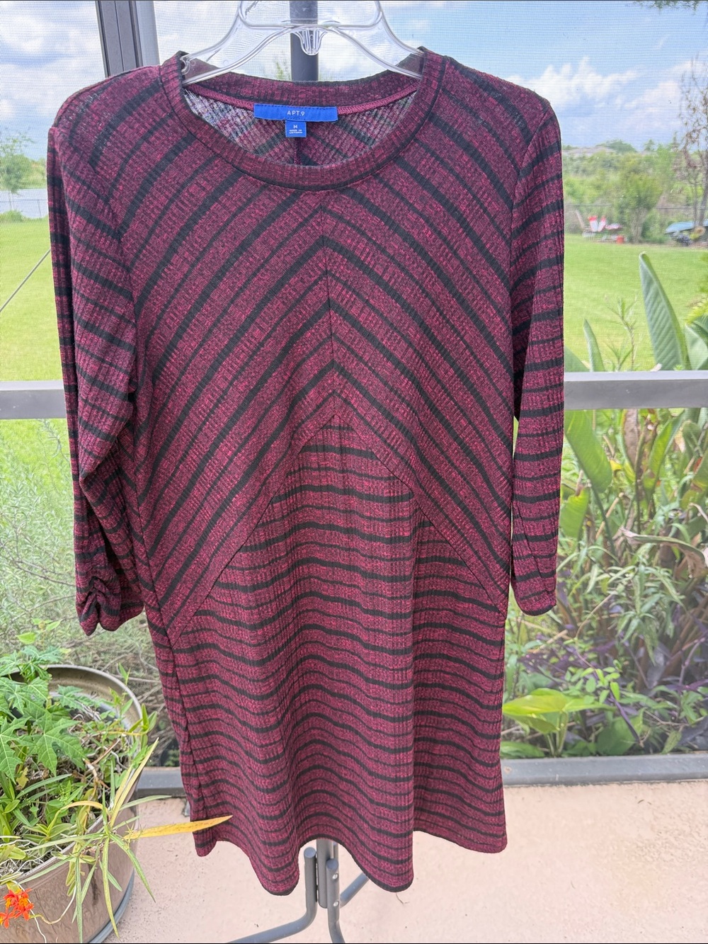 Apt. 9 Burgundy and Black Striped Long Sleeve sweater Dress